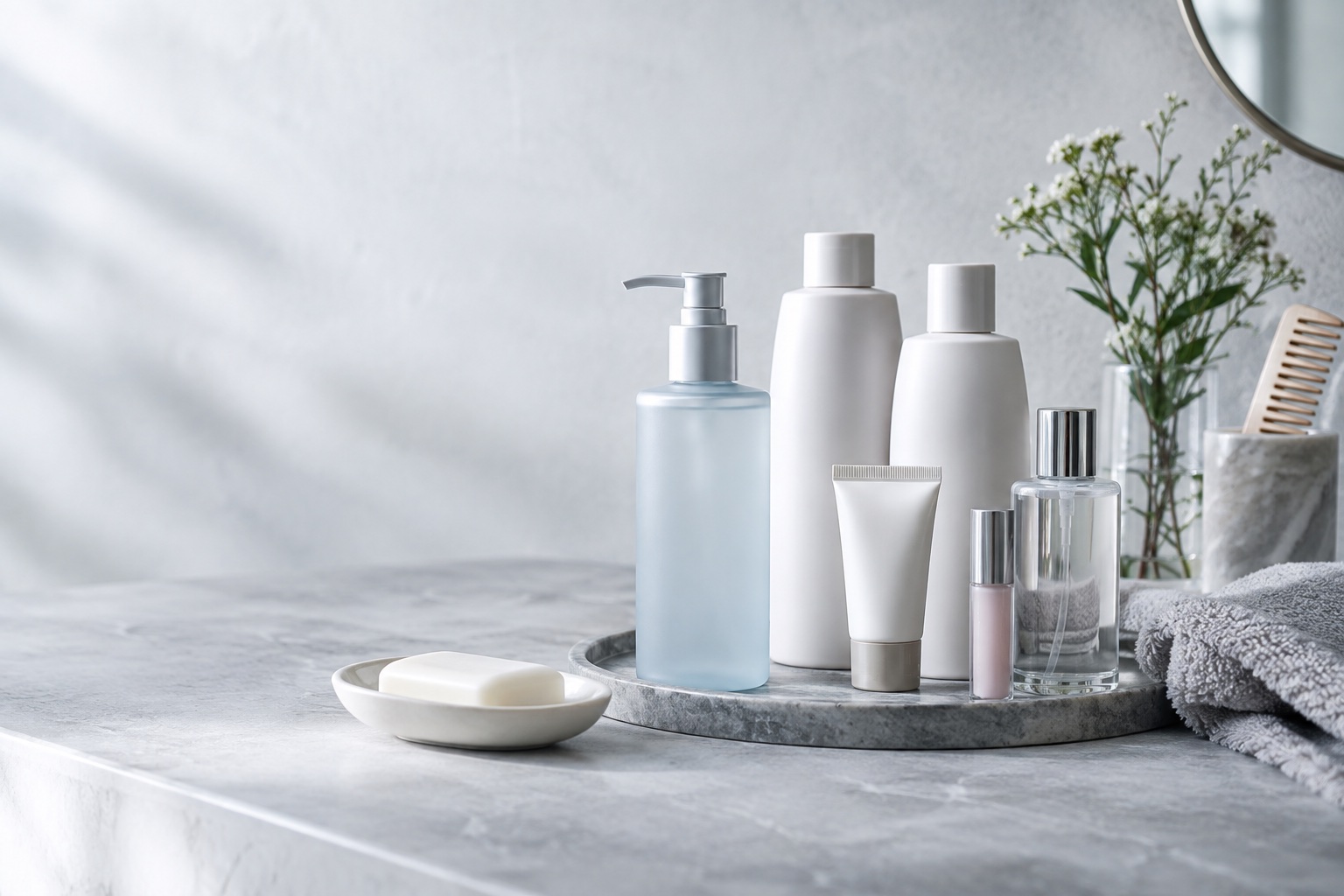 Illustration of body care, hair care, and cosmetics