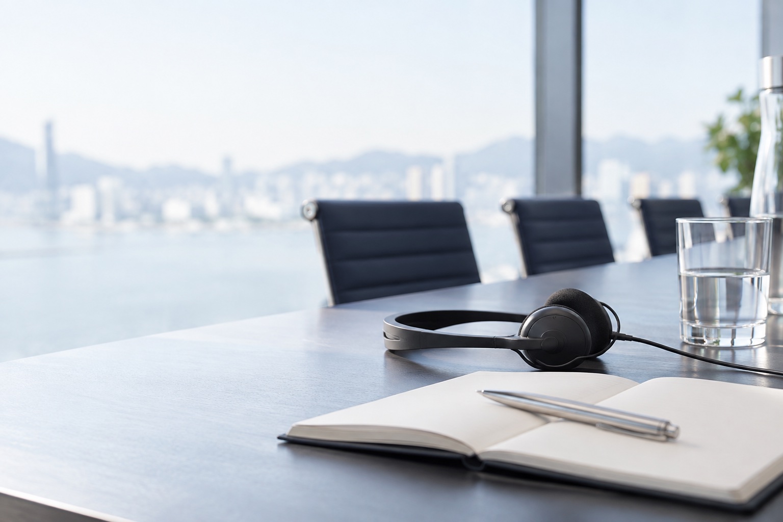 Illustration of an interpreter's headset and meeting space